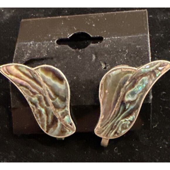 VTG TAXCO MSR SIGNED STERLING SILVER ABALONE Screw Back Earrings - Picture 8 of 9